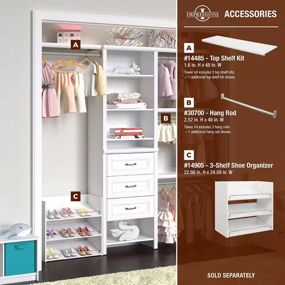 Impressions Basic plus 60 In. W - 120 In. W White Wood Closet System