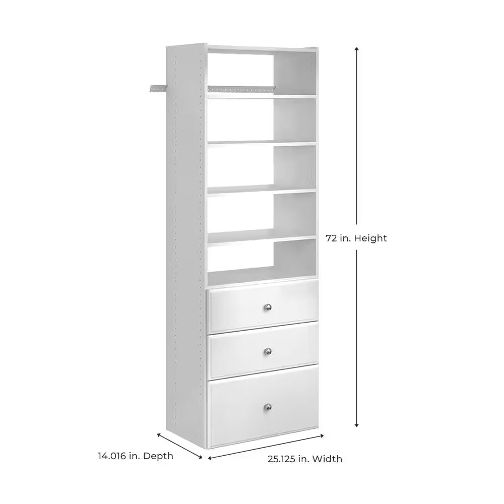 Premier 25 In. W Classic White Tower Unit Wall Mount 6-Shelf Wood Closet System