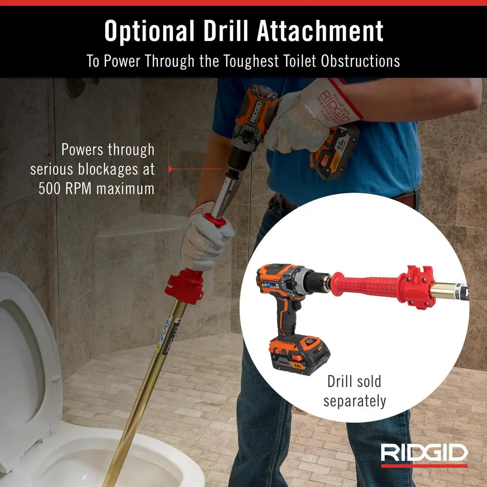 K-6P Hybrid Toilet Snake Auger, Cable Extends to 6 Ft. with Integrated Bulb Head (Manual or Cordless Drill Operated)