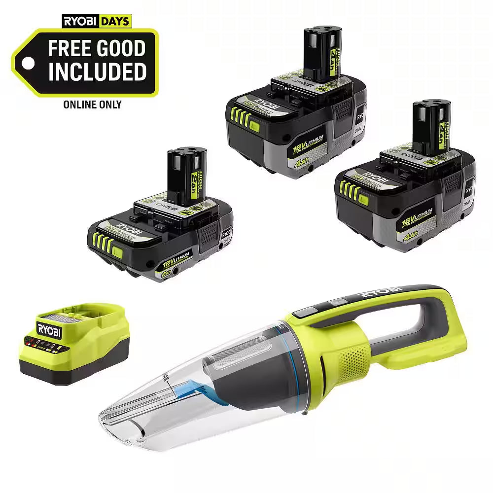 ONE+ 18V HIGH PERFORMANCE Kit W/ 4.0 Ah Battery, 2.0 Ah Battery, Charger, & FREE ONE+ Cordless Wet/Dry Hand Vacuum