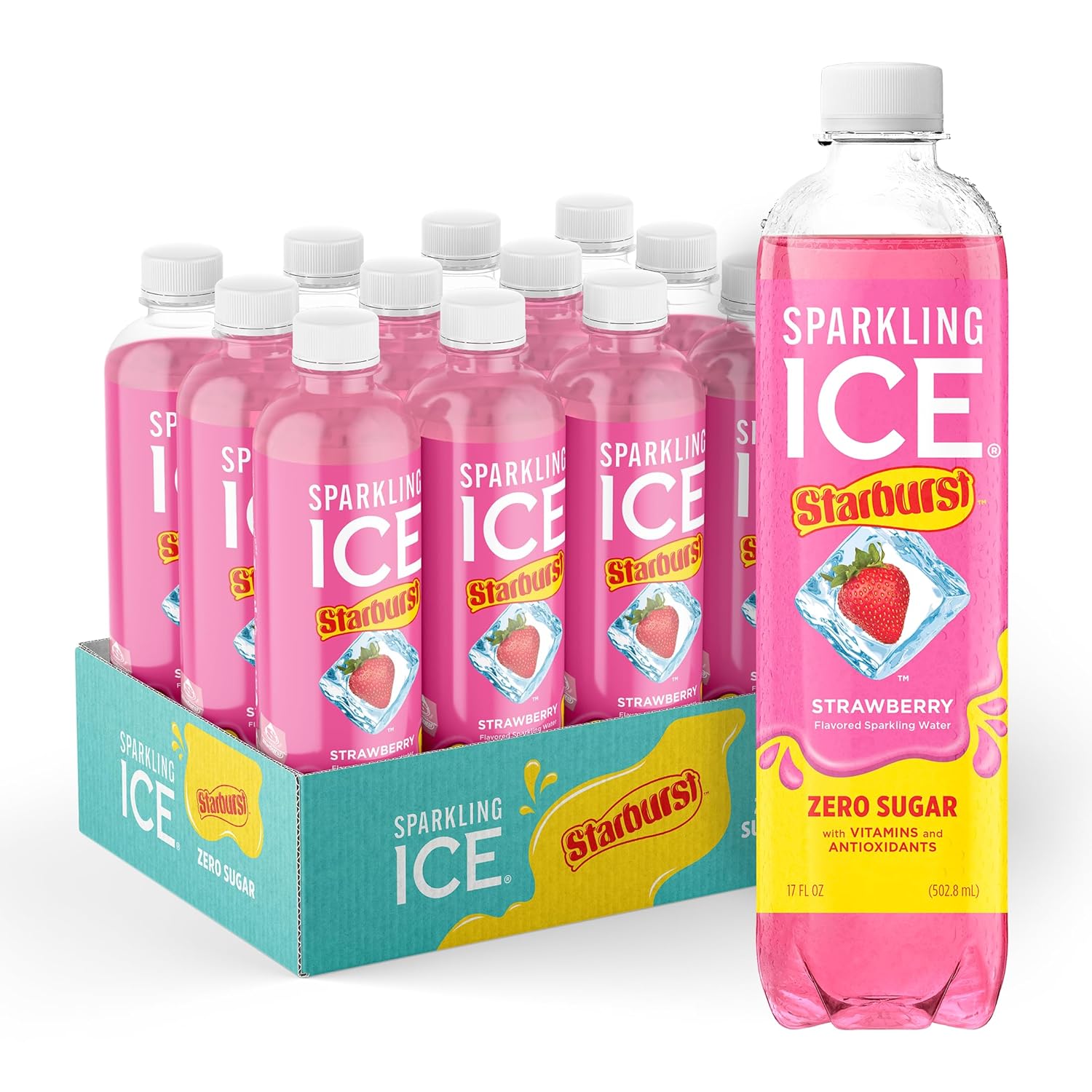 Sparkling Ice STARBURST Red Variety Pack, Zero Sugar Flavored Sparkling Water, Vitamins & Antioxidants, 17 fl oz, 12 count (Kiwi Strawberry, Black Cherry, Starburst Fruit Punch, Starburst Watermelon)