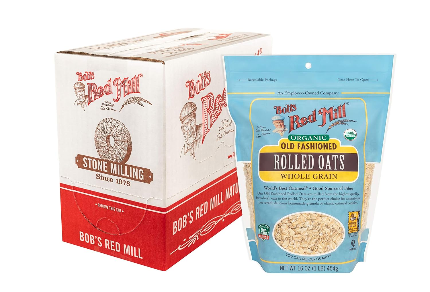 Bob's Red Mill Organic Old Fashioned Rolled Oats, 16oz (Pack of 4) - Non GMO, Whole Grain, Vegan, Kosher