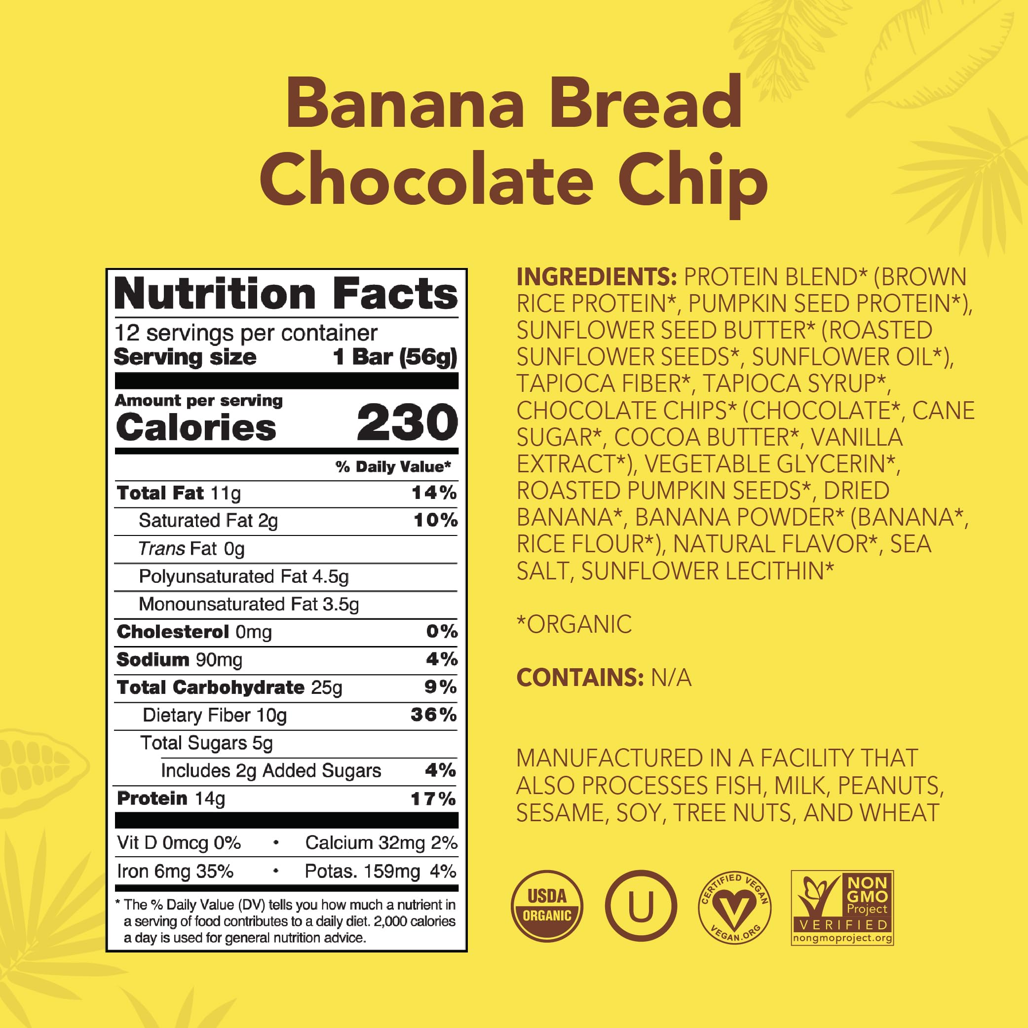 ALOHA Organic Plant Based Protein Bars |Peanut Butter Chocolate Chip | 1.98 Oz (Pack of 12) | Vegan, Low Sugar, Gluten Free, Paleo, Low Carb, Non-GMO, Stevia Free, Soy Free, No Sugar Alcohols