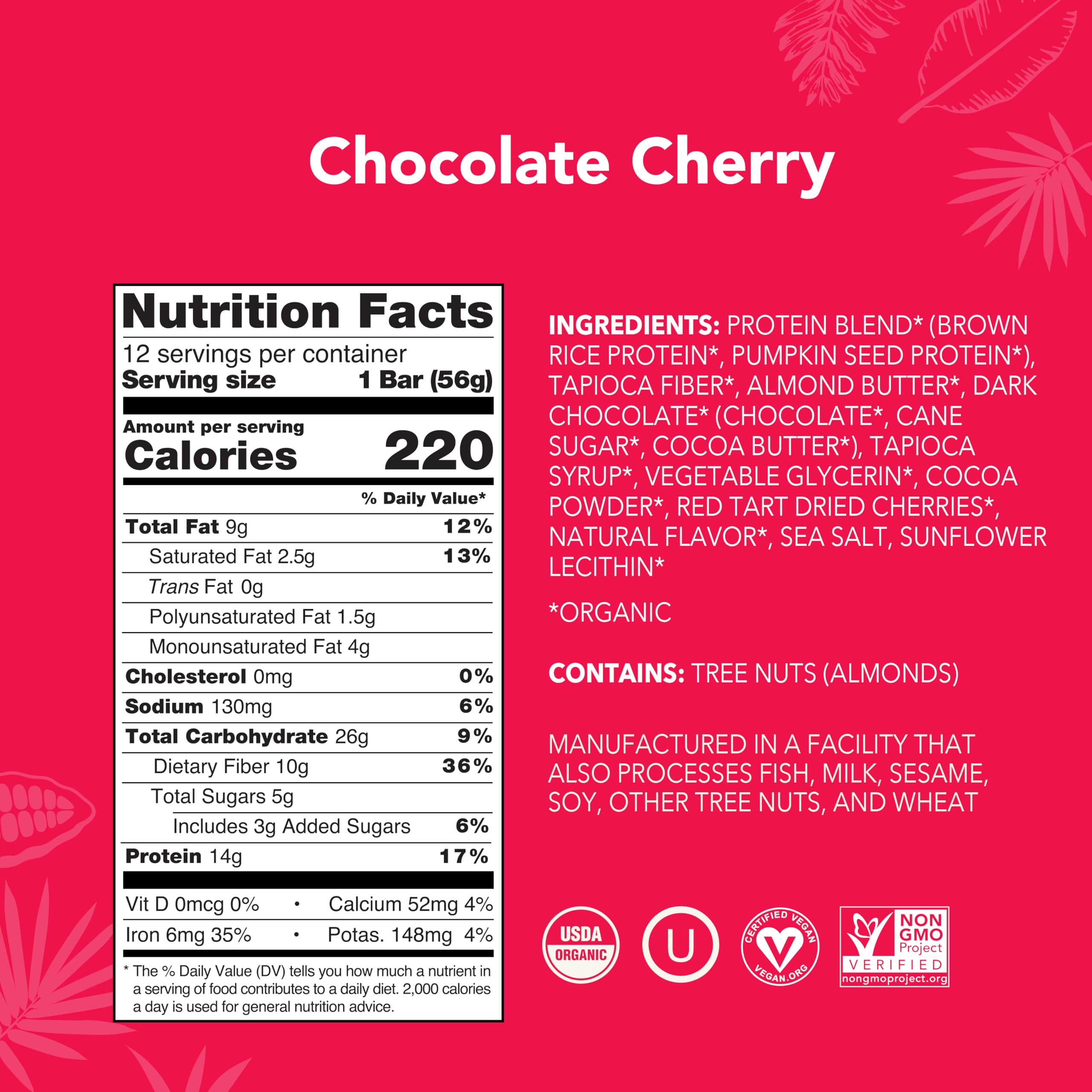 ALOHA Organic Plant Based Protein Bars |Peanut Butter Chocolate Chip | 1.98 Oz (Pack of 12) | Vegan, Low Sugar, Gluten Free, Paleo, Low Carb, Non-GMO, Stevia Free, Soy Free, No Sugar Alcohols