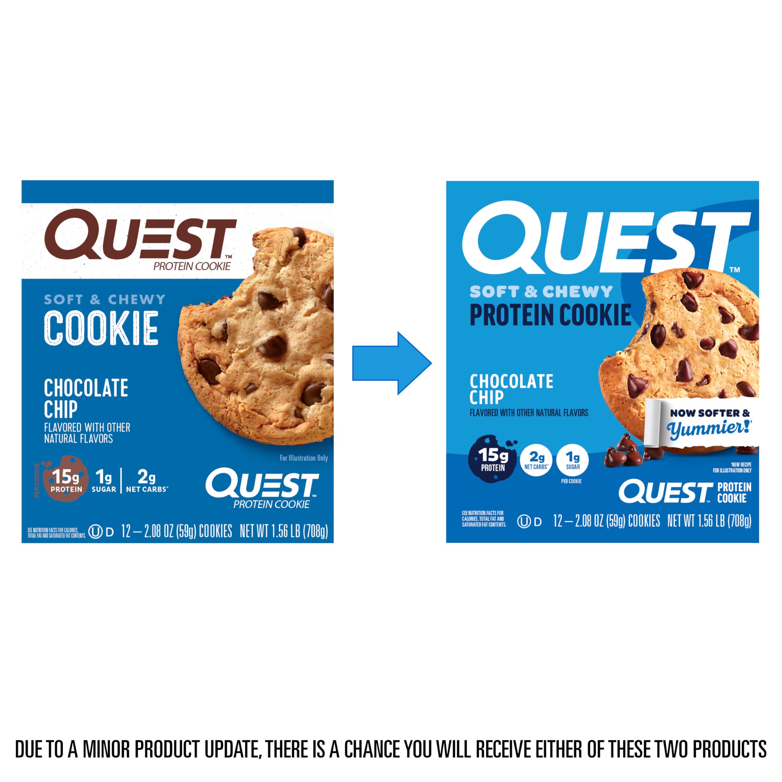 Quest Nutrition Chocolate Chip Protein Cookie, 15g Protein, 1g Sugar, 2g Net Carbs, Keto Friendly, High Protein, Low Carb; 12 Count