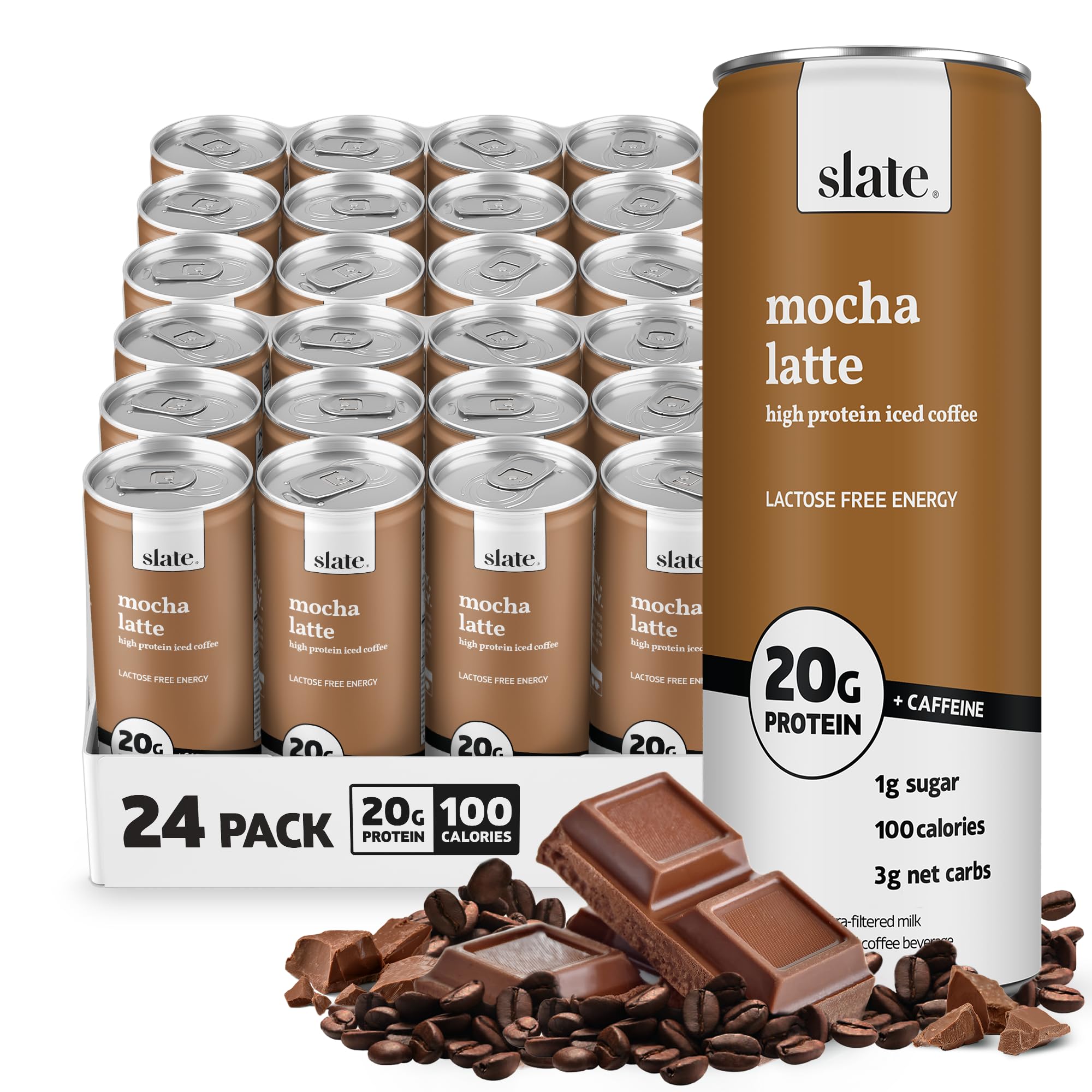 Slate Milk - High Protein Milk Shake - French Vanilla - Lactose Free, 20g Protein, 1g Sugar, 100 Calories, 1g Net Carbs, No Added Sugar - Natural, Breakfast Boost, Post Workout - 11 fl oz, 12 Cans