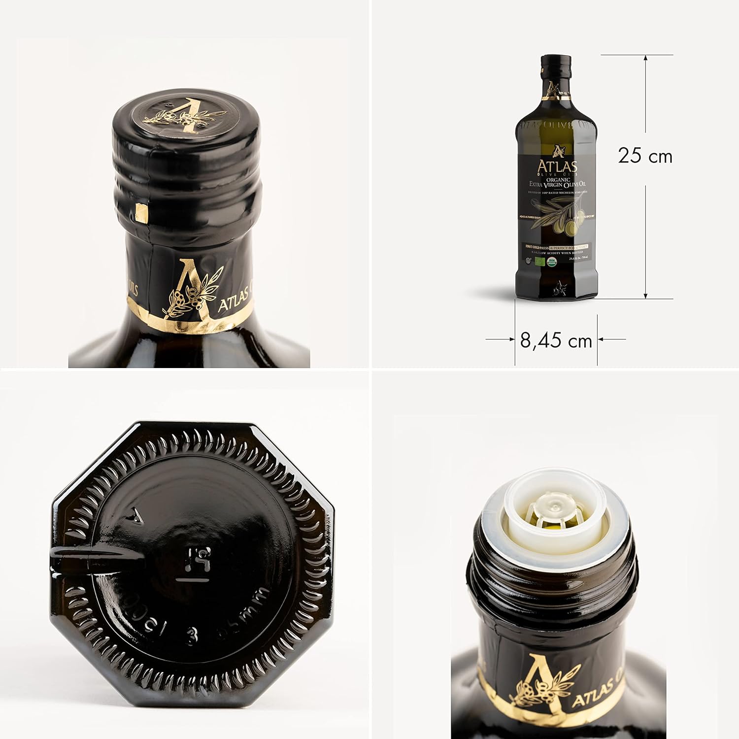 Atlas 750 mL Organic Cold Press Extra Virgin Olive Oil in Glass Bottle, Polyphenol Rich from Morocco | Newly Harvested Unprocessed from One Single Family Farm | Moroccan EVOO Trusted by Award-Winning Chefs