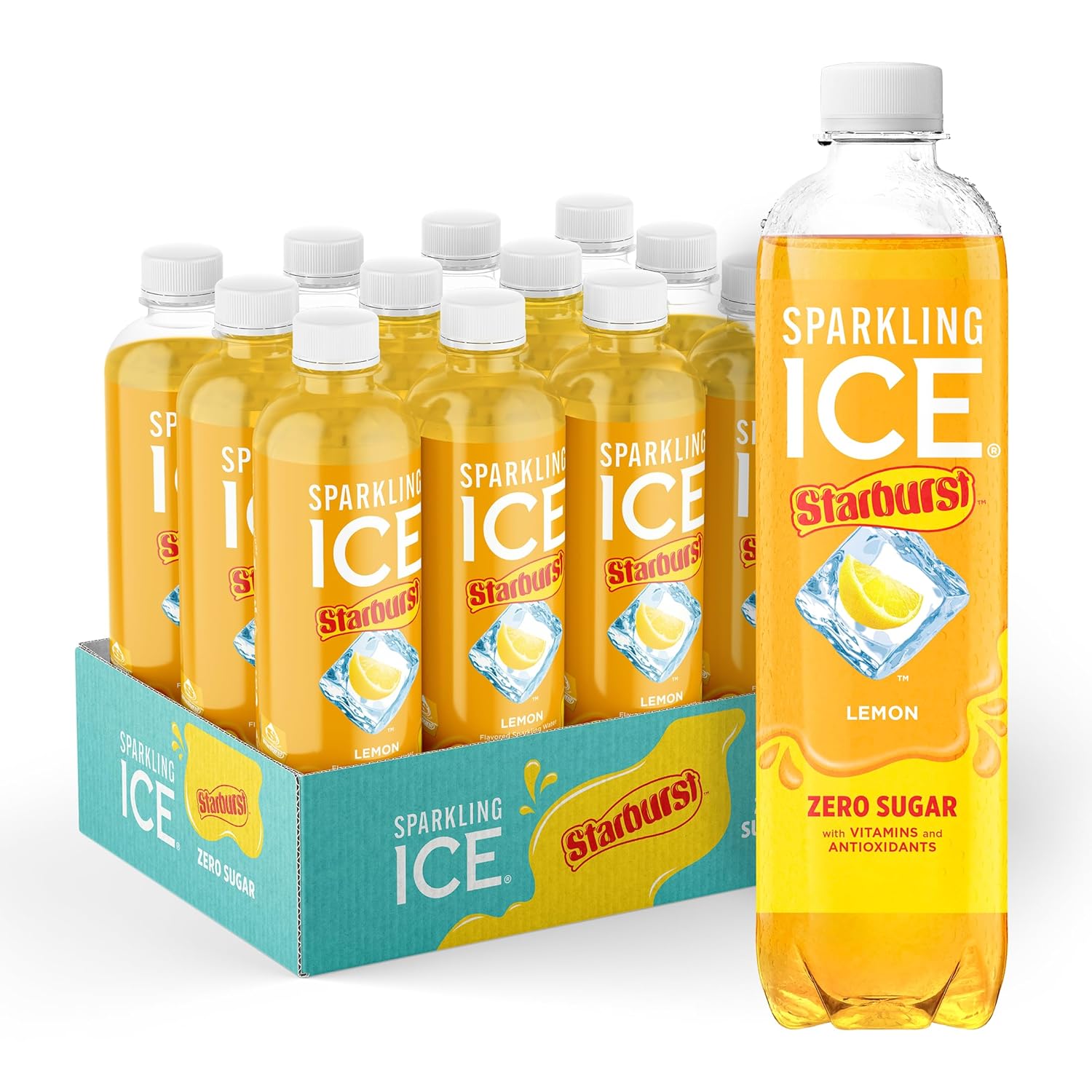 Sparkling Ice® STARBURST™ Variety Pack, Zero Sugar Flavored Sparkling Water, with Vitamins and Antioxidants, Low Calorie Beverage, 17 fl oz, 12 count (Strawberry, Cherry, Fruit Punch, Watermelon)