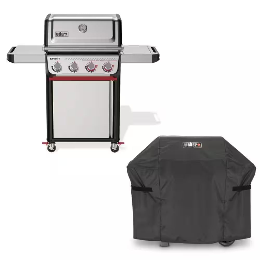 Spirit E-425 4-Burner Liquid Propane Gas Grill in Titanium with Premium Grill Cover