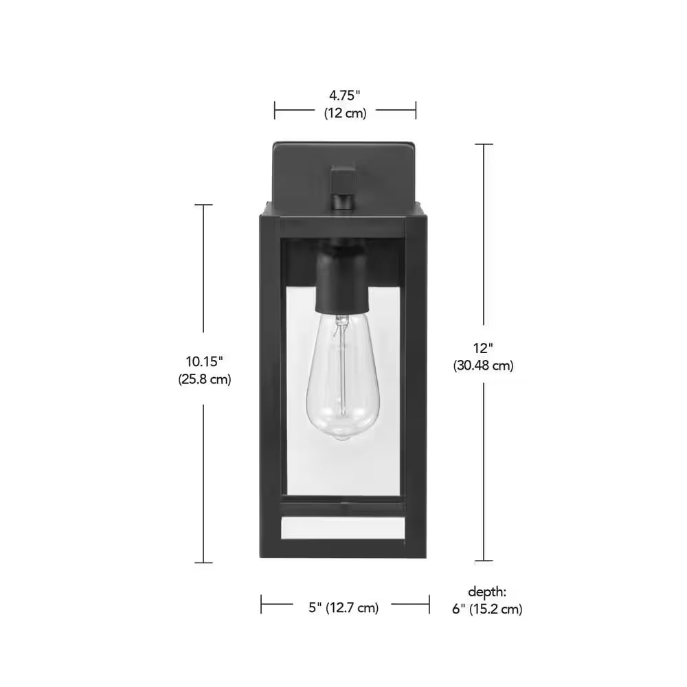 Hurley 12 In. Matte Black Hardwired Outdoor Wall Light Lantern Sconce with No Bulb Included