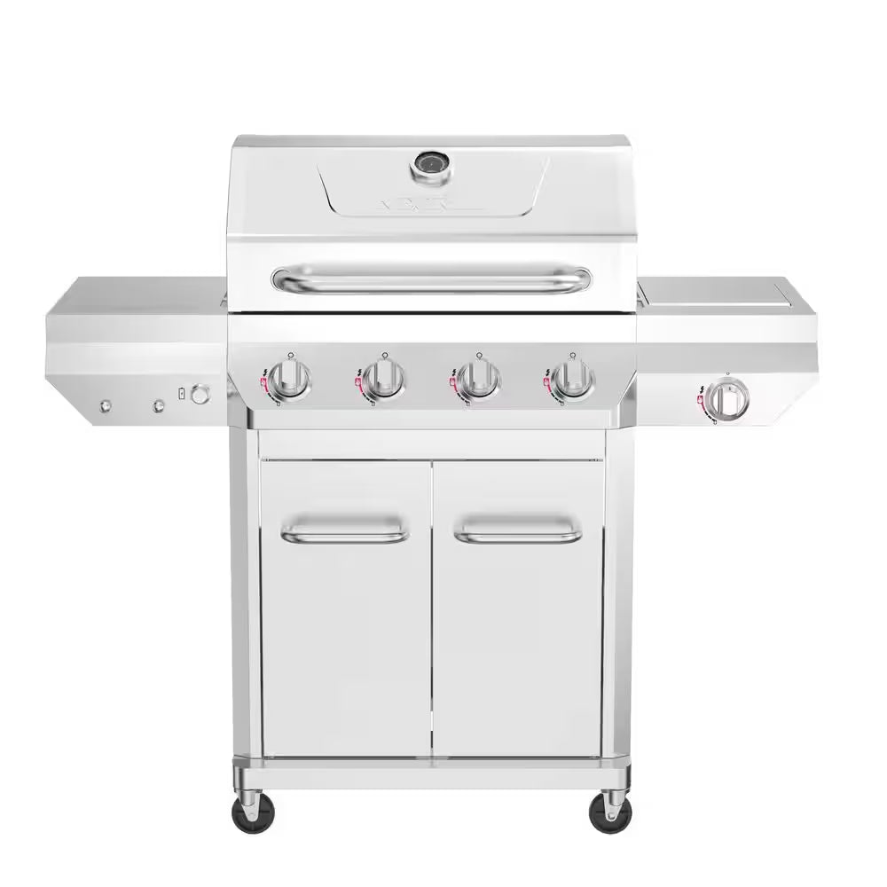 4 Burner Stainless Steel Propane Gas Grill with Side Burner