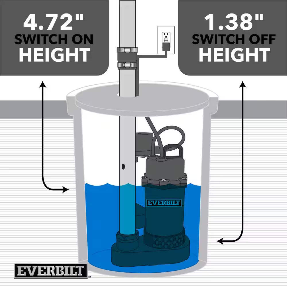1/2 HP Aluminum Submersible Sump Pump Vertical Switch