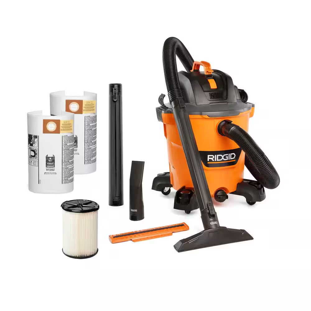 12 Gal. 5.0 Peak HP NXT Shop Vacuum HD1200 Wet Dry Vac with General Debris Filter, Hose, Attachments and Wet Debris Bag