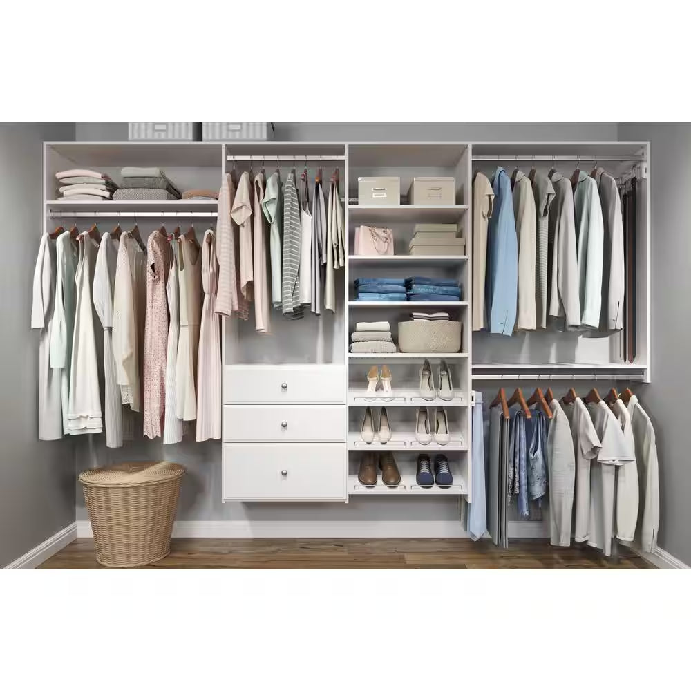 Essential plus 60 In. W - 96 In. W White Wood Closet System