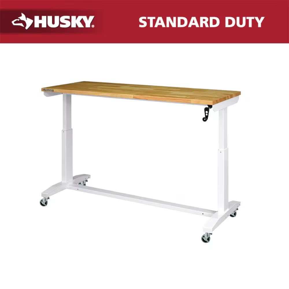 72 In. W X 24 In. D 2-Drawer Adjustable Height Black Workbench Table with Solid Wood Top