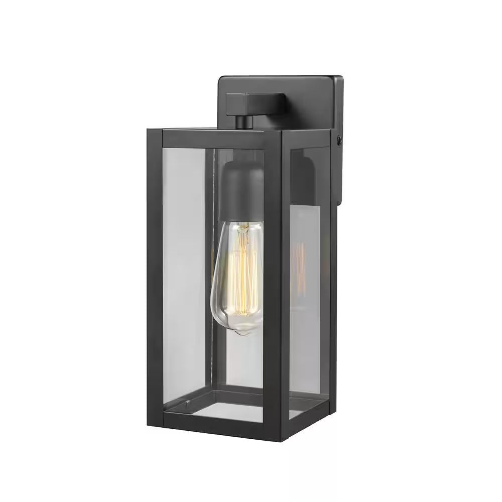 Hurley 12 In. Matte Black Hardwired Outdoor Wall Light Lantern Sconce with No Bulb Included