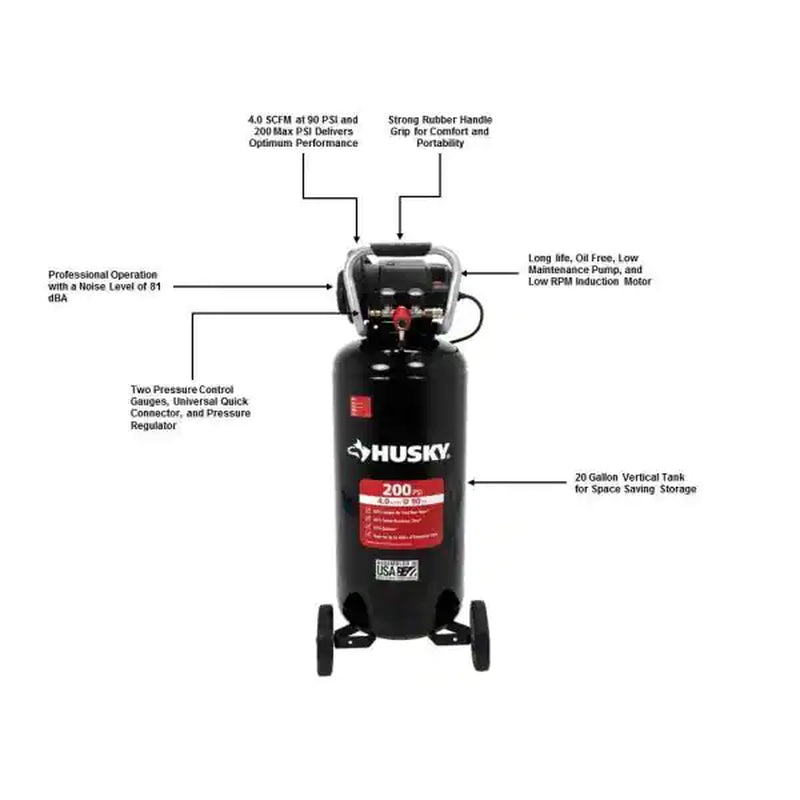 20 Gal. 200 PSI Oil Free Portable Vertical Electric Air Compressor