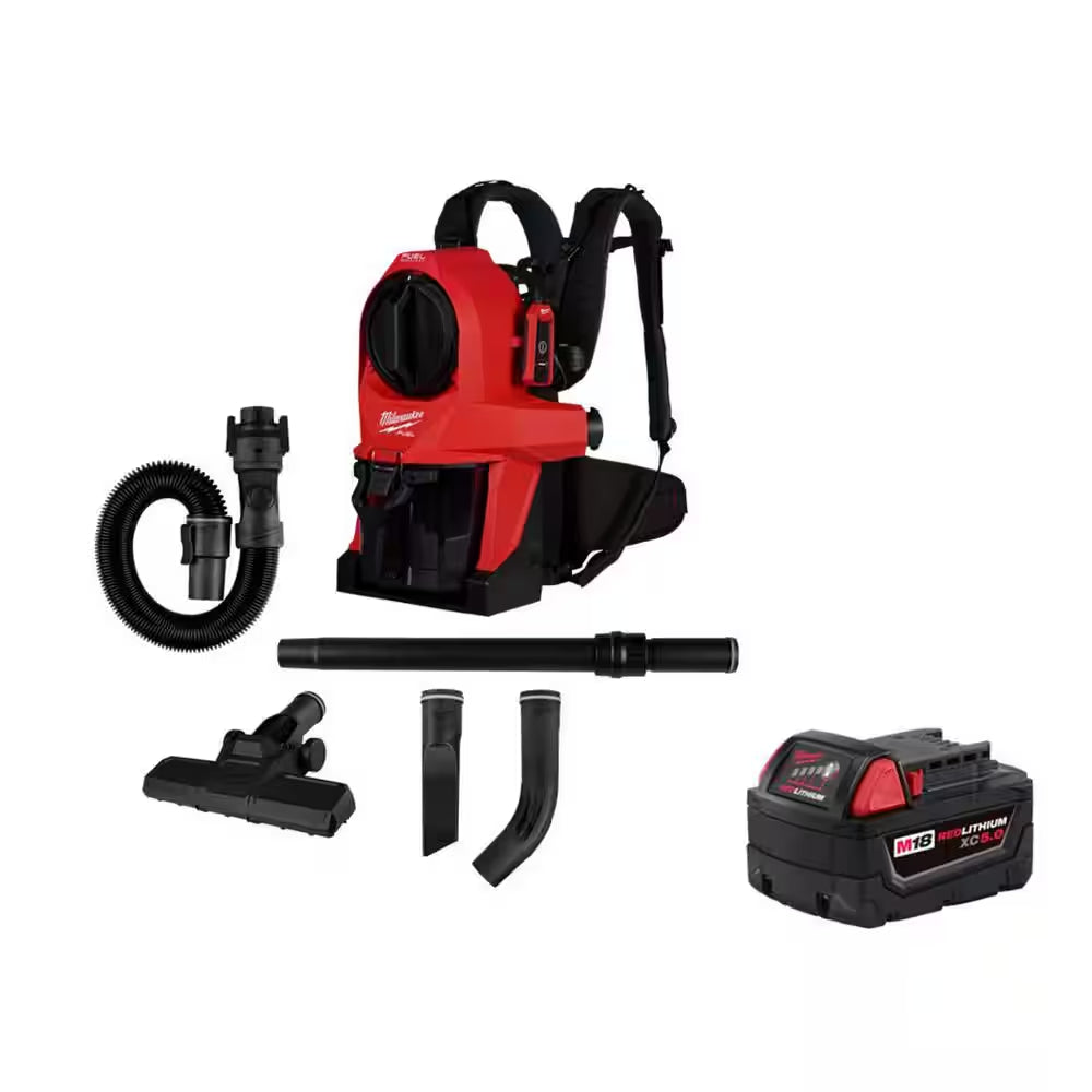 M18 FUEL 18 Volt Lithium Ion Brushless 3-In-1 Backpack Vacuum with M18 5. 0Ah XC Extended Capacity Battery