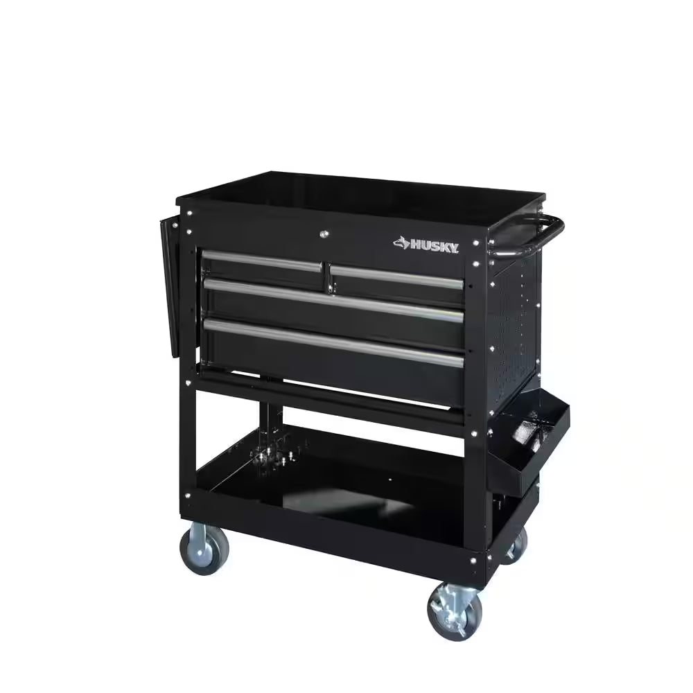 Tool Storage 33 In. W Mechanics Cart with Extended Side Table and Bottle Tray
