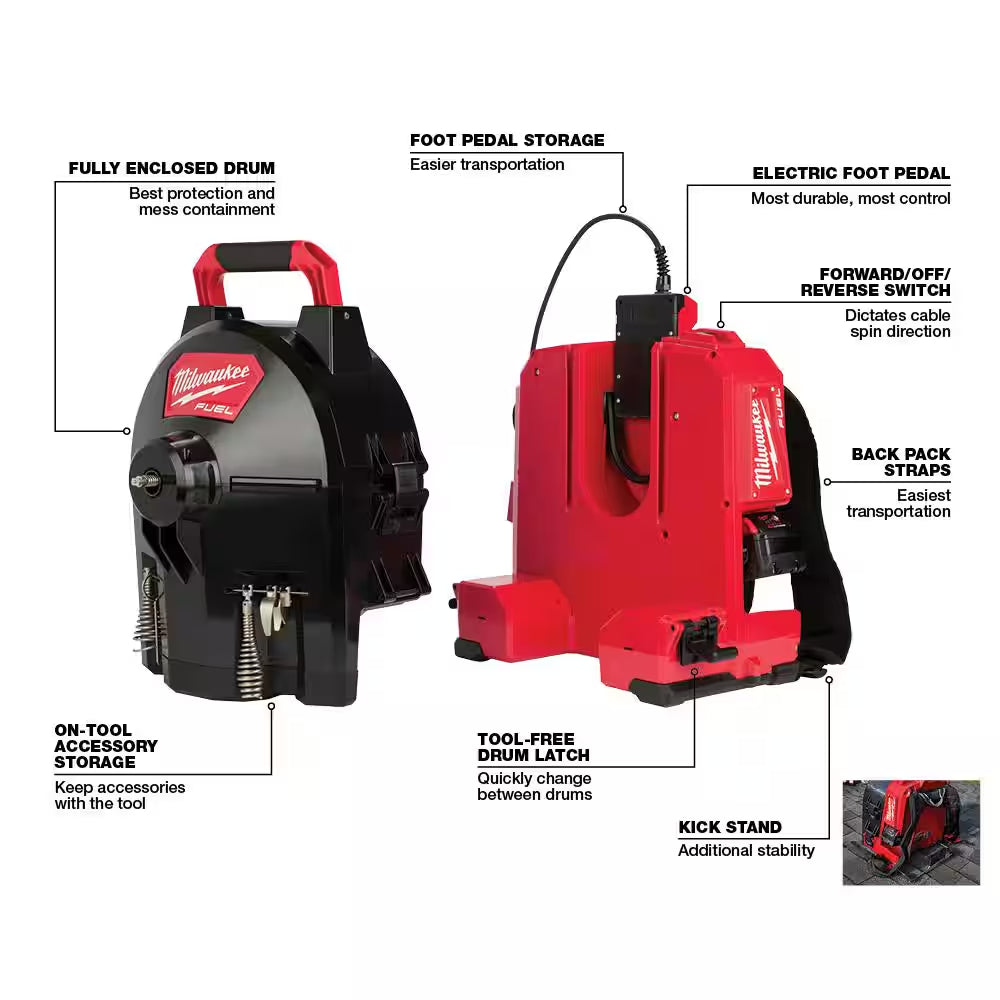 M18 FUEL 18V Lithium-Ion Brushless Cordless Drain Cleaning 3/8 In. Sectional Drum System Kit with 5.0Ah Battery
