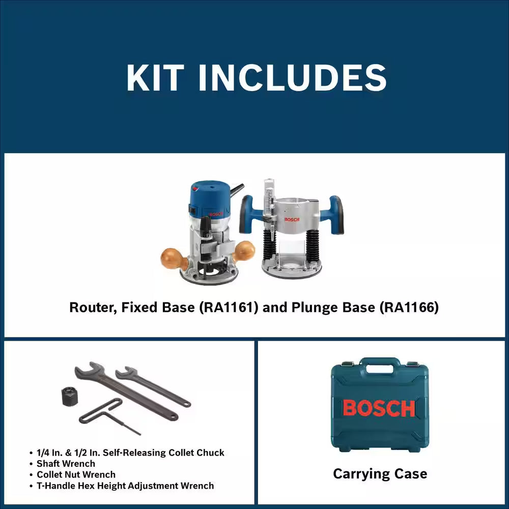12 Amp 2-1/4 Horse Power Corded Peak Variable Speed Plunge and Fixed Base Router Kit with Hard Case