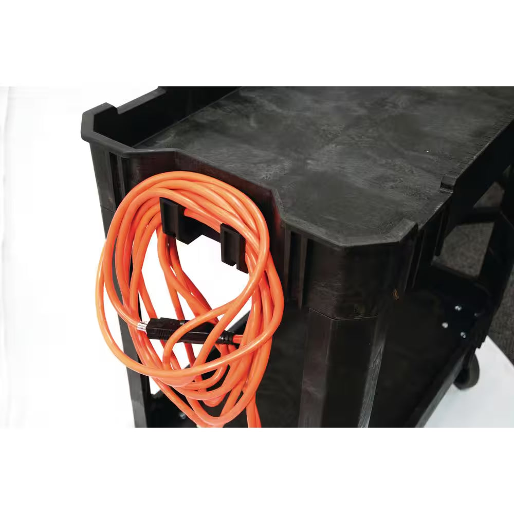 2-Tier Plastic 4-Wheeled Service Cart in Black