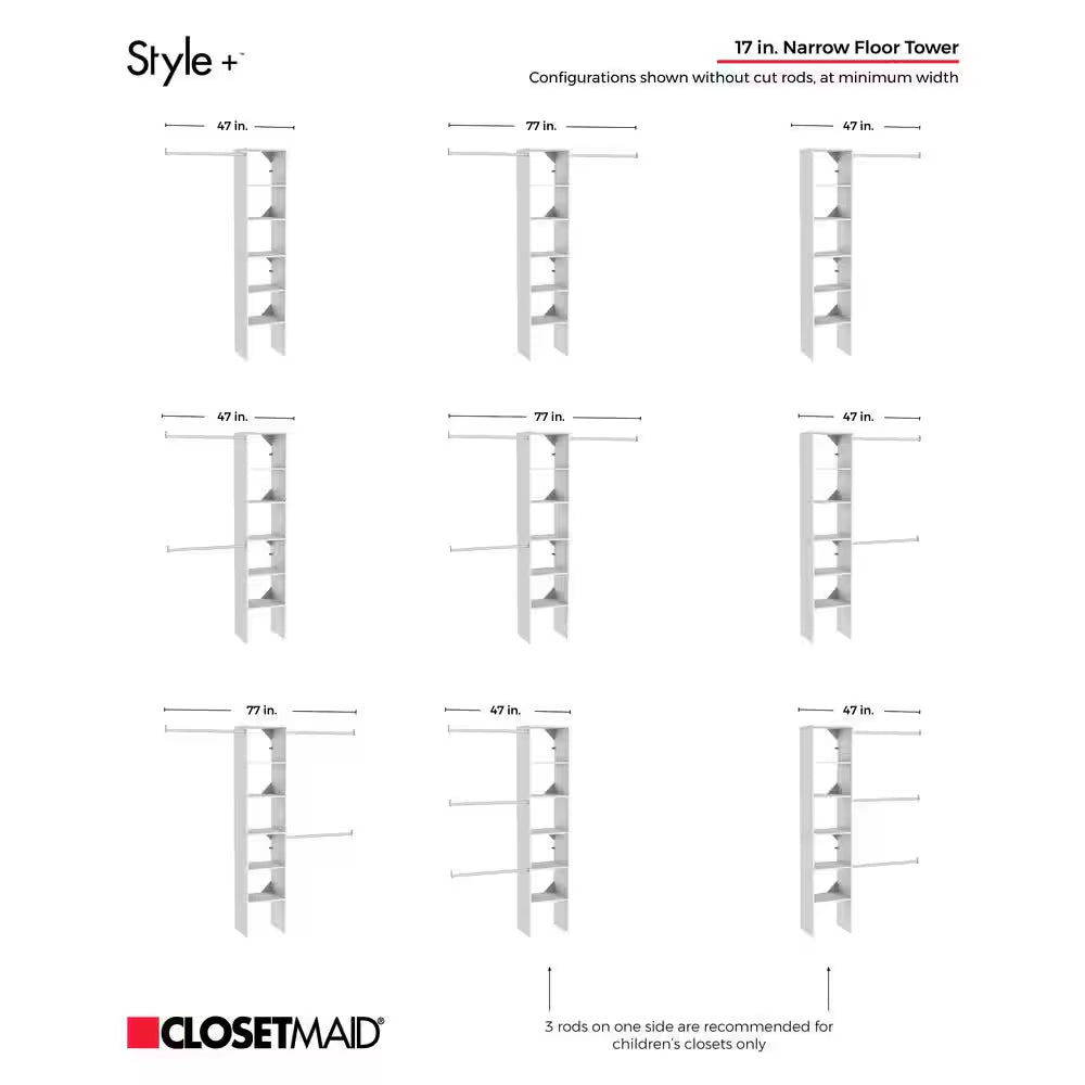 Style+ 72 In. W - 113 In. W White Narrow Wood Closet System