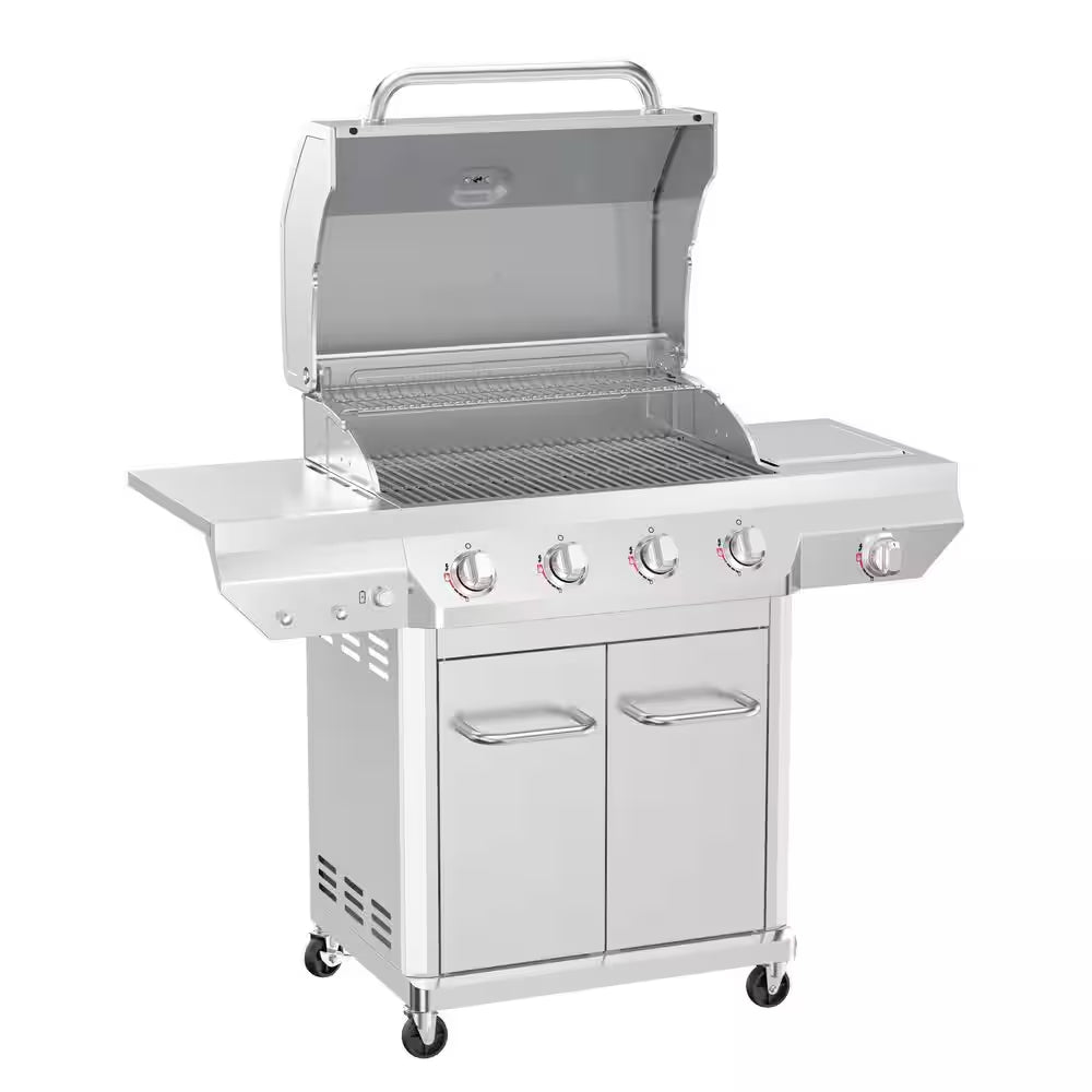 4 Burner Stainless Steel Propane Gas Grill with Side Burner