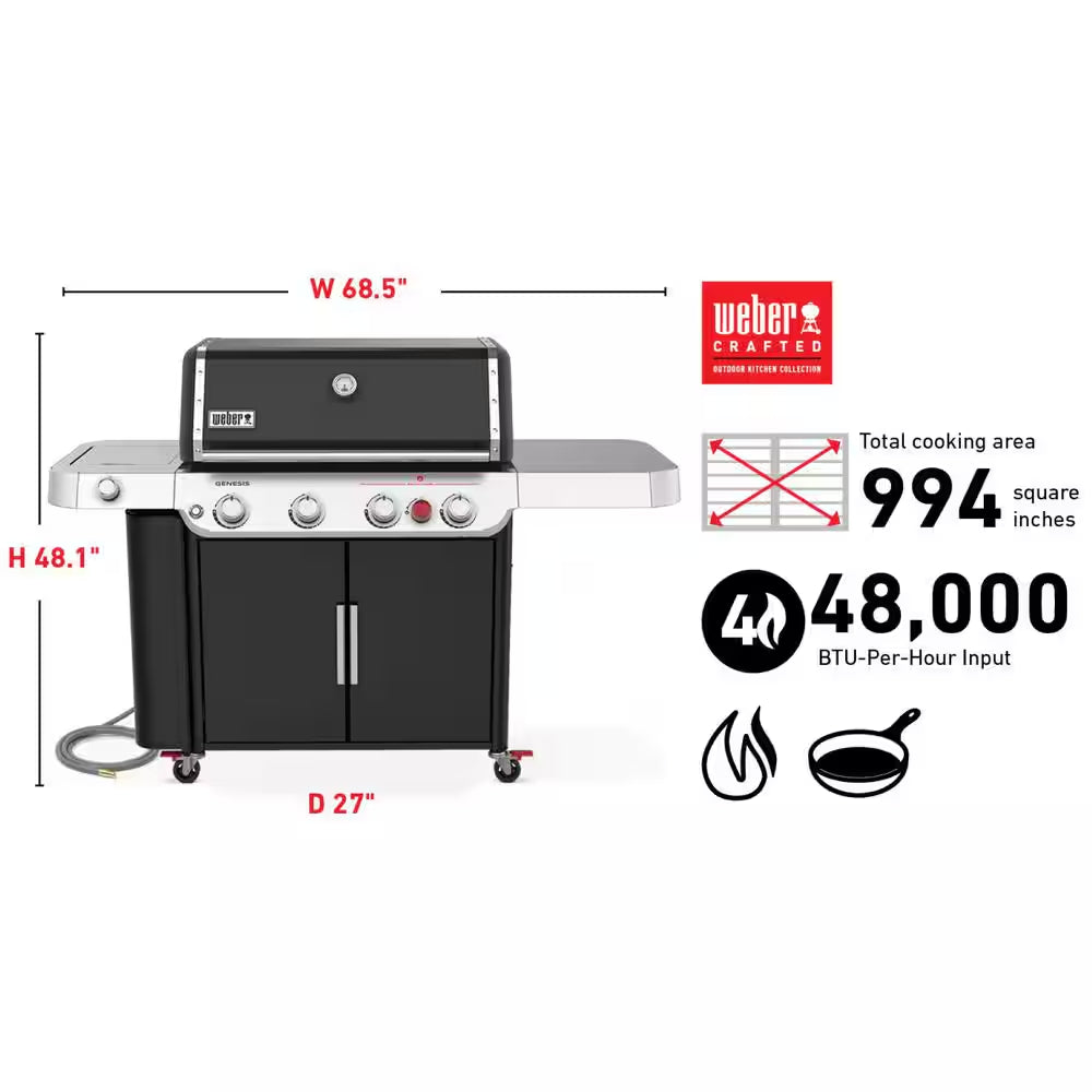 Genesis E-435 4-Burner Natural Gas Grill in Black with Side Burner