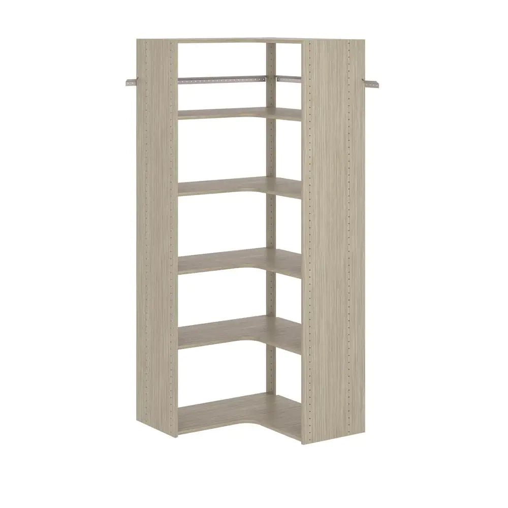 30 In. W White Corner Unit Wall Mount 6-Shelf Wood Closet System