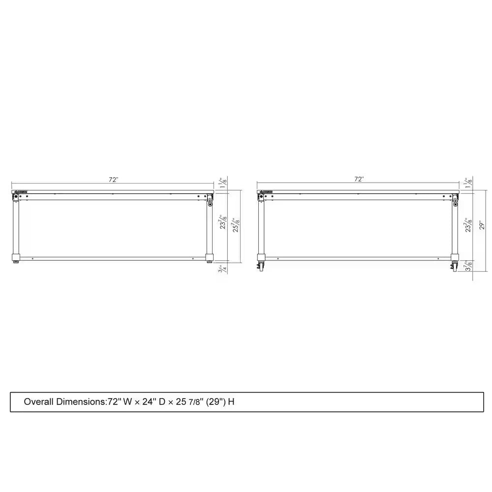 72 In. W X 24 In. D Adjustable Height Black Worktable with Solid Wood Top