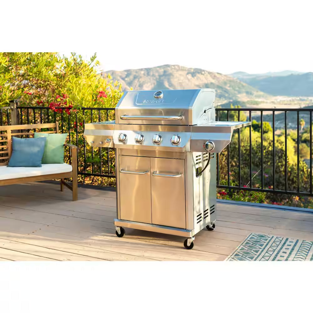 4 Burner Stainless Steel Propane Gas Grill with Side Burner