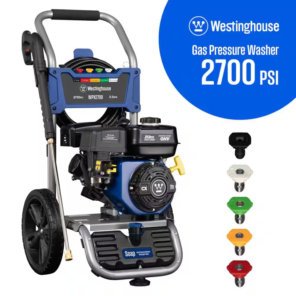 3400 PSI 2.6 GPM Gas Powered Axial Cam Pump Cold Water Pressure Washer with Soap Tank and 5 Quick Connect Tips