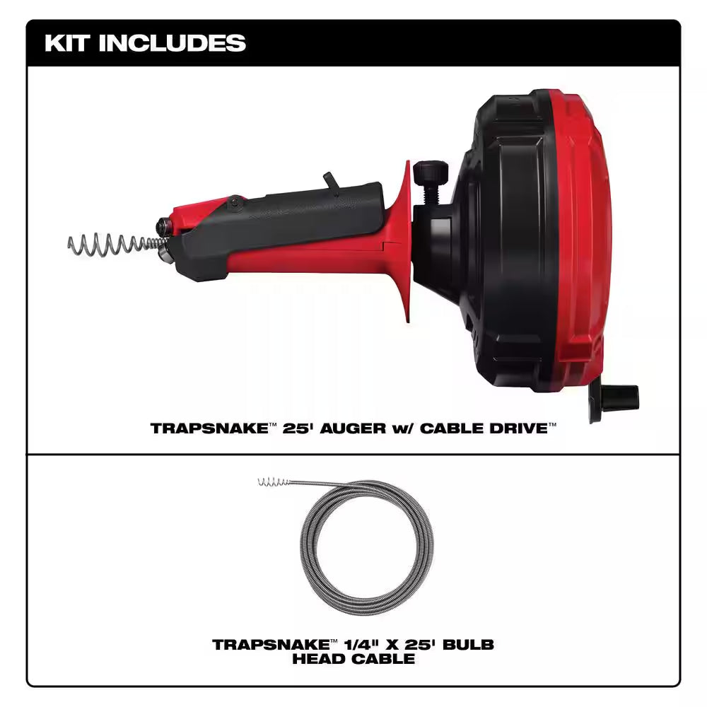 M18 FUEL 18-Volt Lithium-Ion Cordless Drain Cleaning Snake Auger with 5/16 in Cable and Trap Snake 25 Ft. Auger (2-Tool)