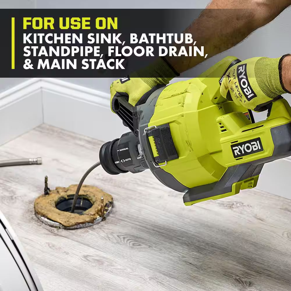 ONE+ 18V Cordless Drain Auger with 35 Ft Cable, LED Light, Auto Feed/Retract, Cable Lock, Enclosed Drum (Tool Only)