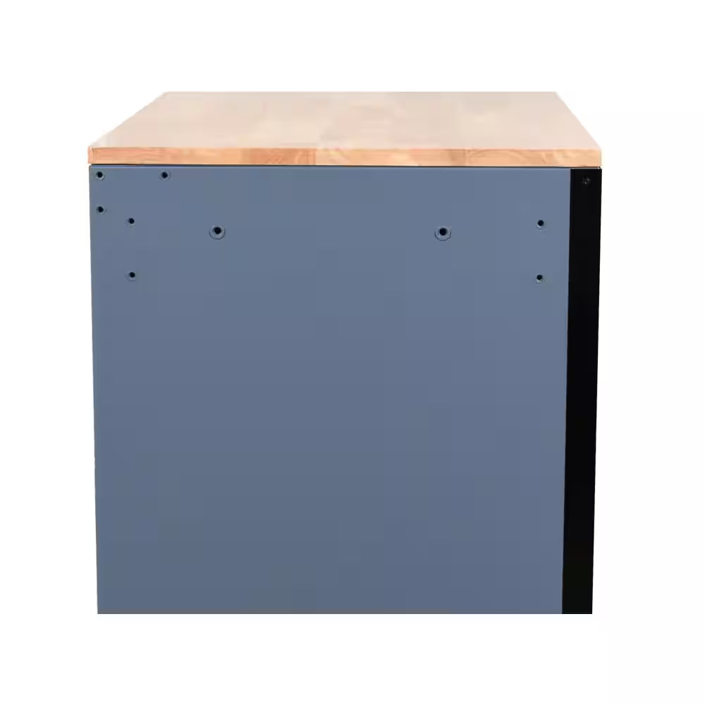 Standard-Duty 52 In. W 10-Drawer Matte Cadet Gray Mobile Workbench Cabinet with Solid Wood Top