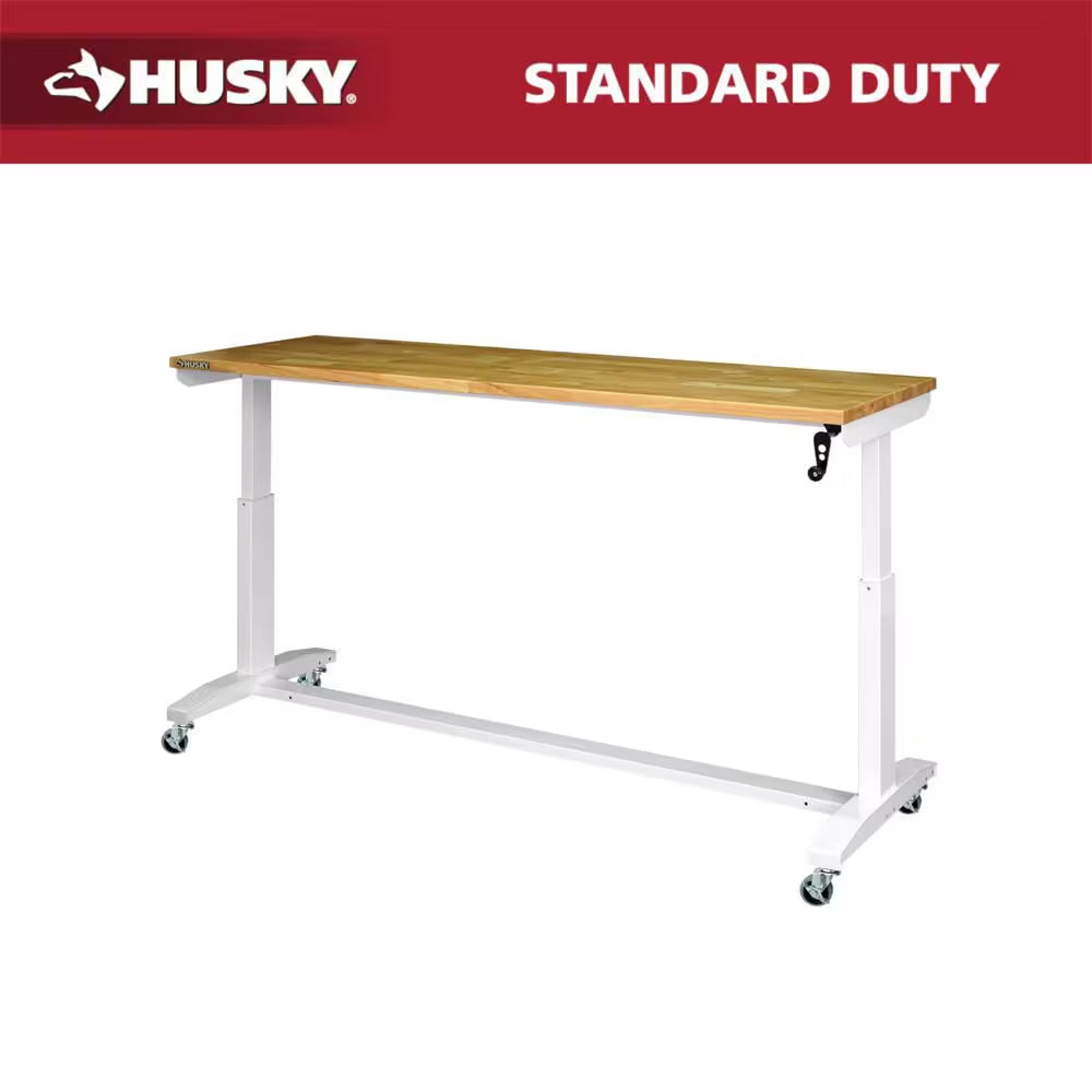 72 In. W X 24 In. D 2-Drawer Adjustable Height Black Workbench Table with Solid Wood Top