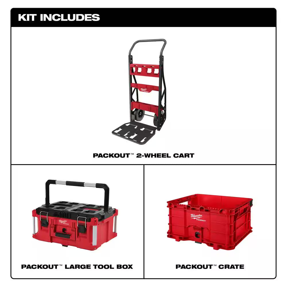 PACKOUT 20 In. 2-Wheel Utility Cart with Large Tool Box and Crate (3-Piece)
