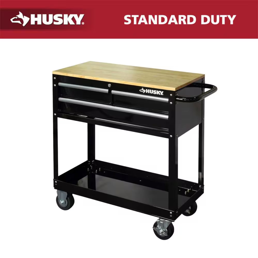 Tool Storage 33 In. W Mechanics Cart with Extended Side Table and Bottle Tray