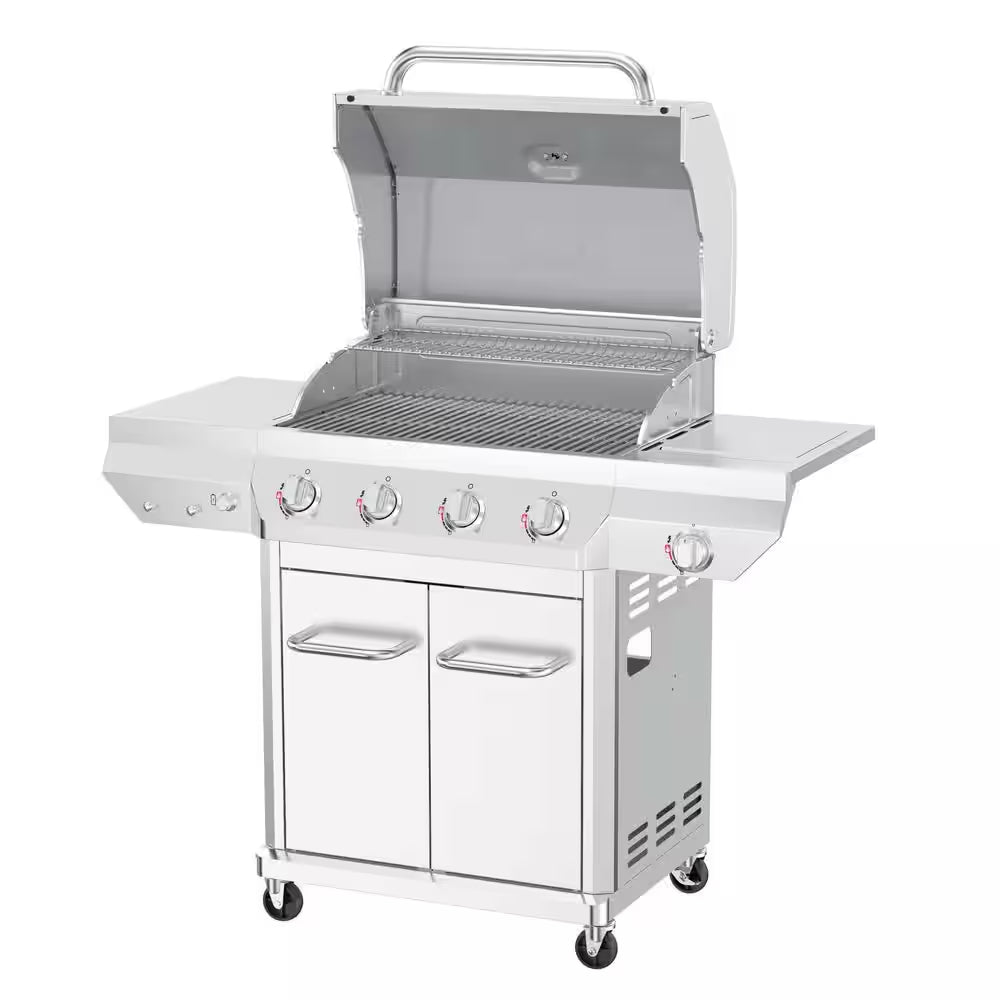 4 Burner Stainless Steel Propane Gas Grill with Side Burner