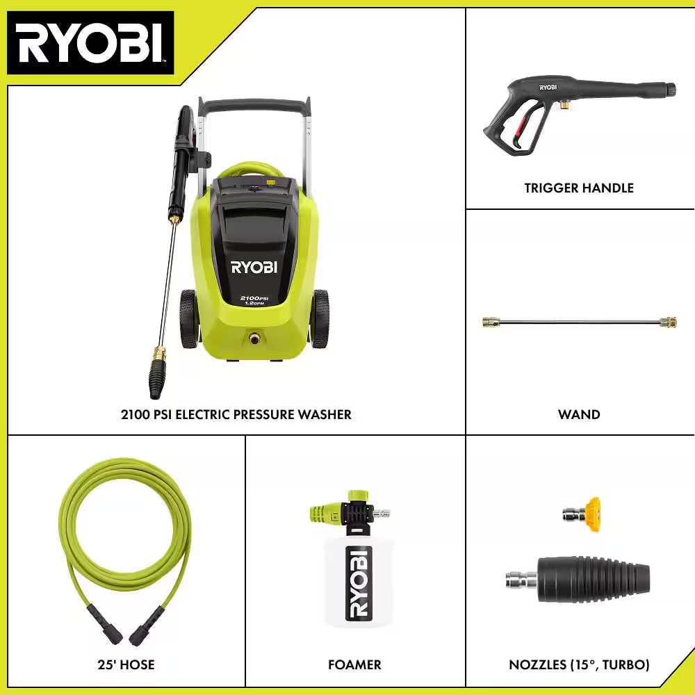 2100 PSI 1.2 GPM Cold Water Corded Electric Pressure Washer with Foamer and 4 Oz. Pump Protector