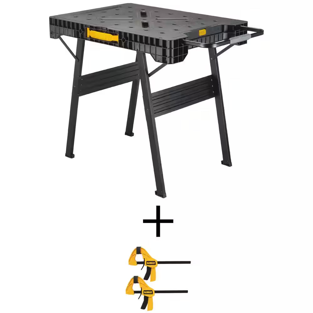 33 In. Folding Portable Workbench Sawhorse and 12 In. Medium Trigger Bar Clamp (2 Pack)