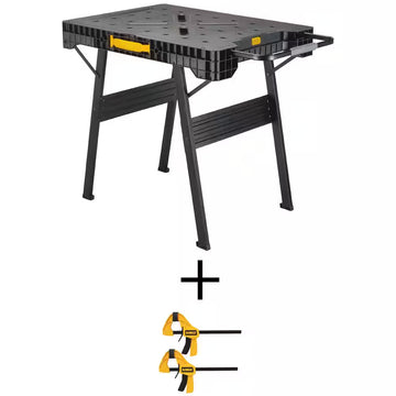 33 In. Folding Portable Workbench Sawhorse and 12 In. Medium Trigger Bar Clamp (2 Pack)