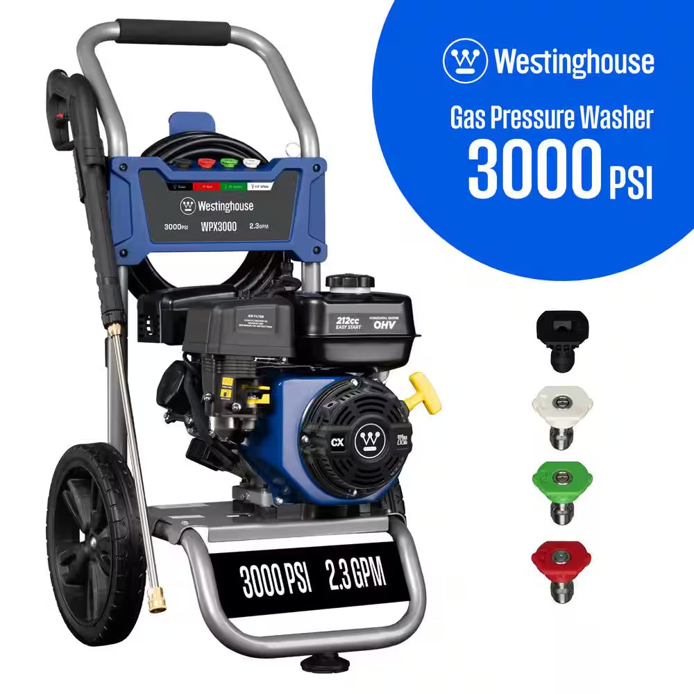 3400 PSI 2.6 GPM Gas Powered Axial Cam Pump Cold Water Pressure Washer with Soap Tank and 5 Quick Connect Tips