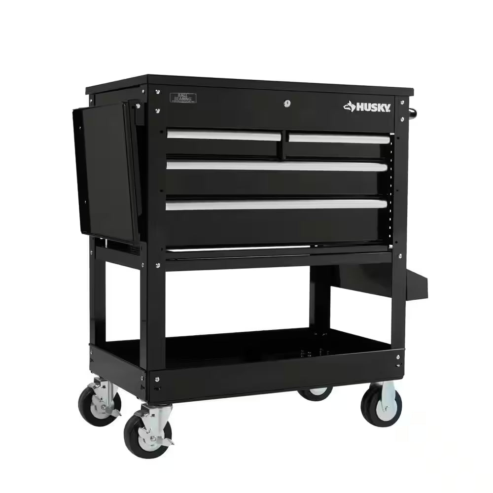 Tool Storage 33 In. W Mechanics Cart with Extended Side Table and Bottle Tray