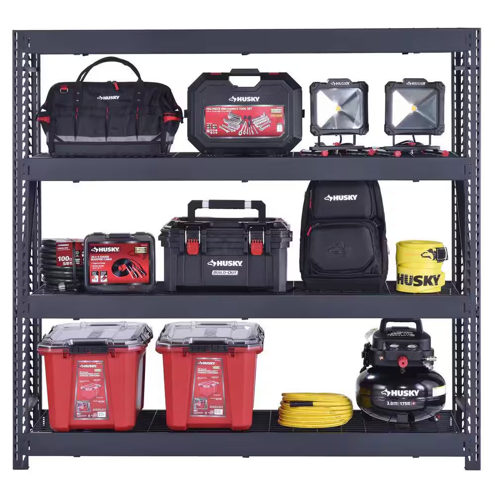 4-Shelf Metal Industrial Duty Freestanding Garage Storage Shelving Unit in Black (77 In. W X 72 In. H X 24 In. D)