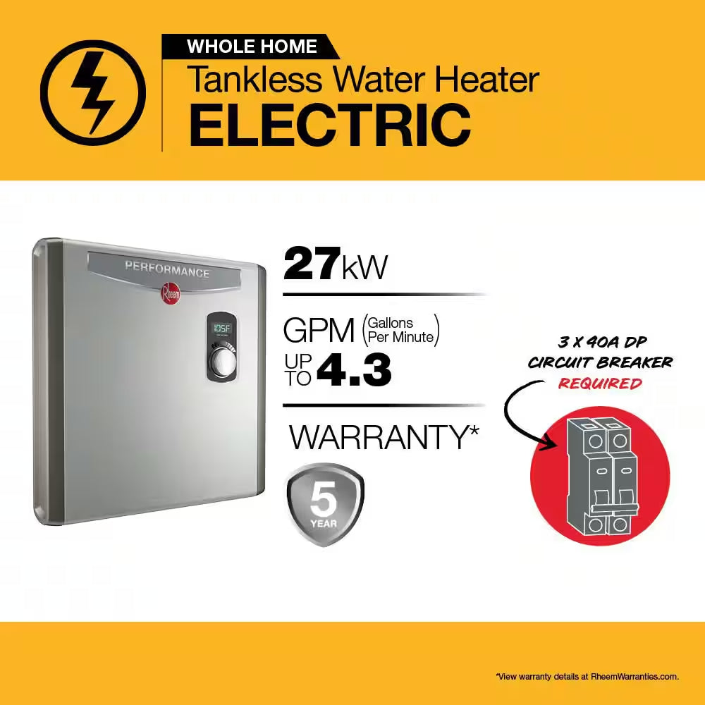 Performance 27 Kw 5.27 GPM 240-Volt Self-Modulating Electric Tankless Water Heater