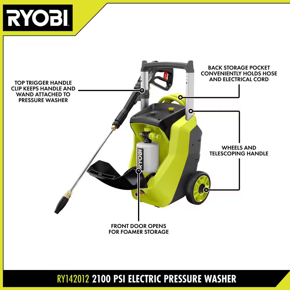 2100 PSI 1.2 GPM Cold Water Corded Electric Pressure Washer with Foamer and 4 Oz. Pump Protector
