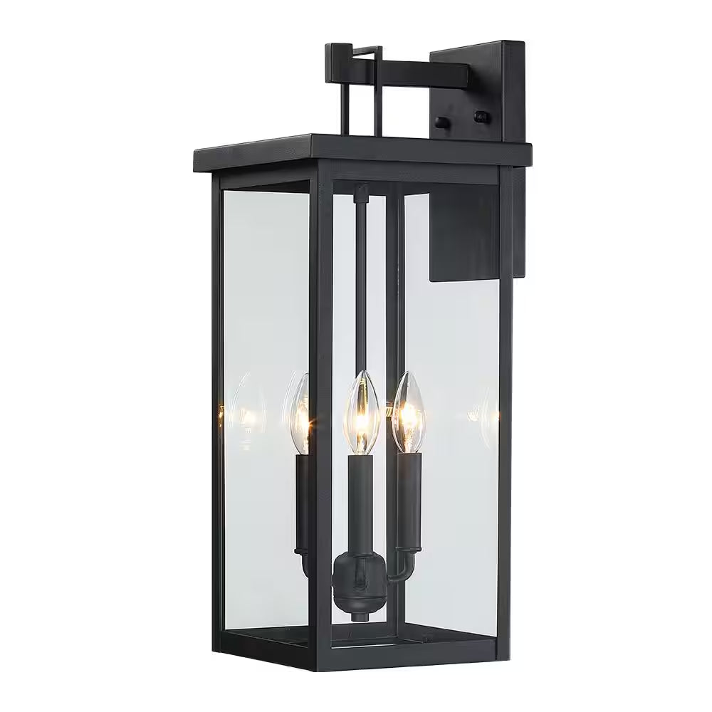 Trevot 3-Light 22.5 In. Large Black Outdoor Wall Lantern Sconce