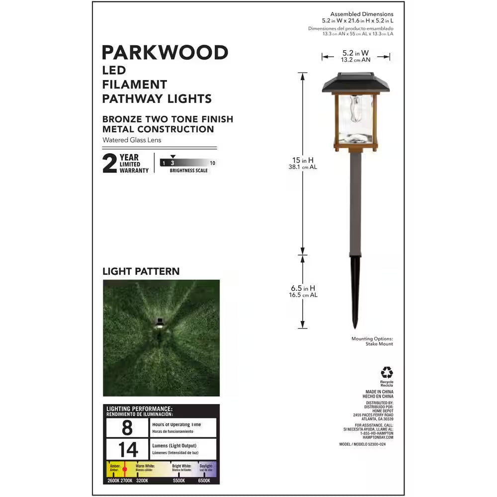 Parkwood 14 Lumen Bronze 2-Tone Finish LED Weather Resistant Outdoor Solar Path Light with Glass Lens (12-Pack)